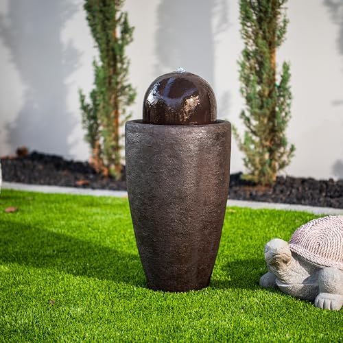 XBrand 2598W Round Stone Textured Sphere Water Fountain with LED Lights