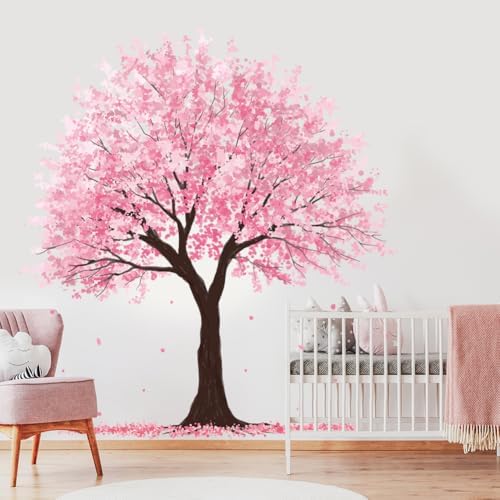 Pink Floral Leaves Wall Stickers Large Tree Decor
