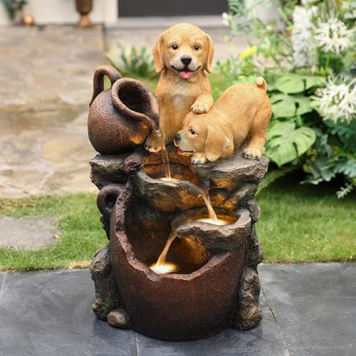LuxenHome 25 Inch Resin Water Fountain with LED Lights