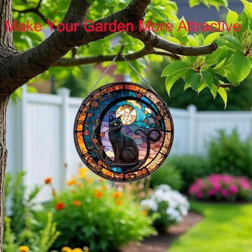 Black Cat Stained Glass Window Suncatcher Decoration