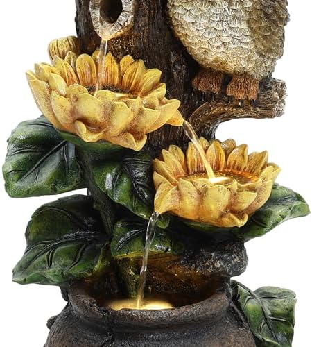 LuxenHome 28 Inch Tall Outdoor Water Fountain with LED Light