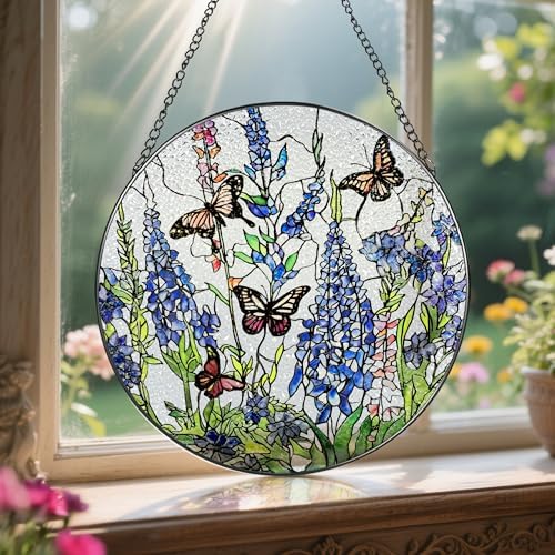 Lavender Monarch Butterfly Stained Glass Suncatcher 8 Inch
