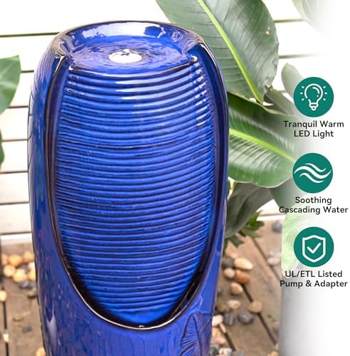 Buosha 33 Inch Modern Ceramic Fountain with LED Lights