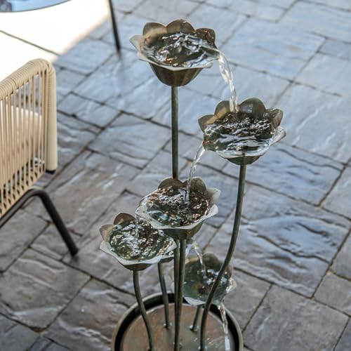 XBrand Metal Multi-Tiered Flower Water Fountain Silver 35 Inch Tall