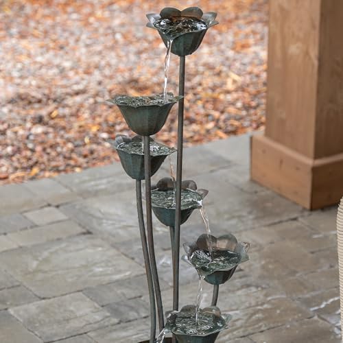 XBrand Metal Multi-Tiered Flower Water Fountain Silver 35 Inch Tall
