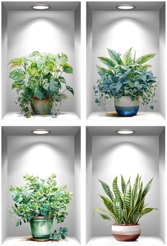 3D Green Plant Wall Decals for Living Room Decor