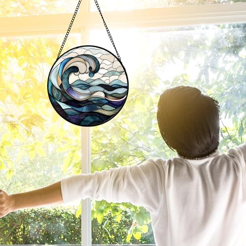 DASTOLL Stained Glass Window Hanging 63 in