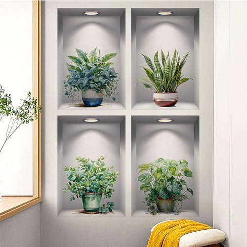 3D Green Plant Wall Decals for Living Room Decor