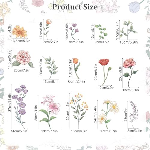 Retro Wildflower Wall Sticker Set 15 Sheets DIY Peel and Stick