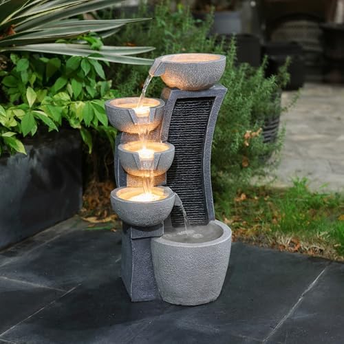 LuxenHome Modern Water Fountain with LED Lights
