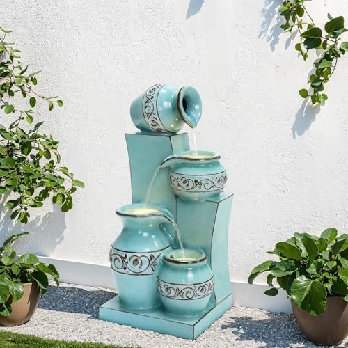 LuxenHome 30 Inch Tall Aqua Blue Water Fountain with LED Lights 1