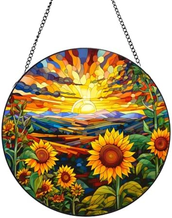 Sunflower Stained Glass Window Suncatcher 787 Inch Round Decor