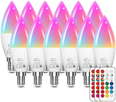 SikSog 12 Pack RGB LED Candelabra Light Bulbs with Remote Control