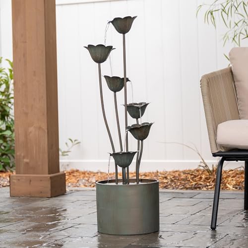 XBrand Metal Multi-Tiered Flower Water Fountain Silver 35 Inch Tall