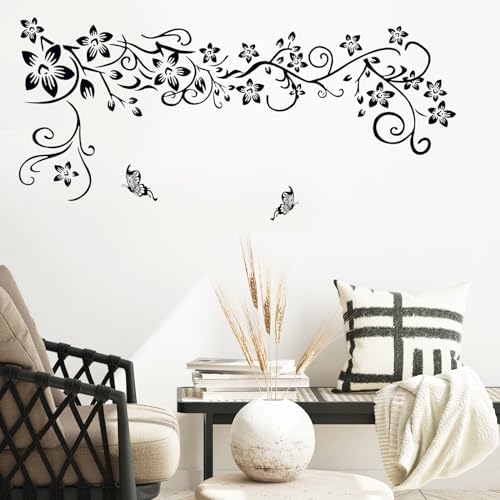 Supzone Black Flowers Butterfly Wall Decor Decals