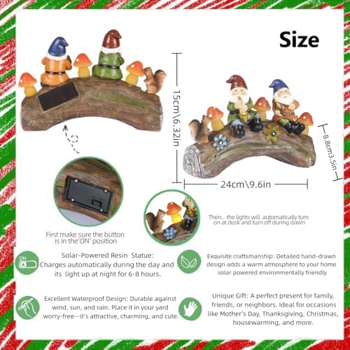 Funny Garden Gnome Statue with Solar Mushroom Light