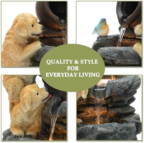 LuxenHome 26 Inch Puppy Themed Water Fountain