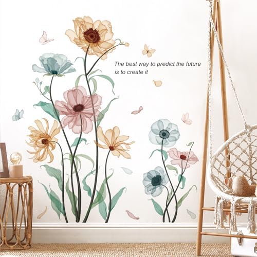 Boho Flower Wall Decals for Girls Poppy Peony Plants