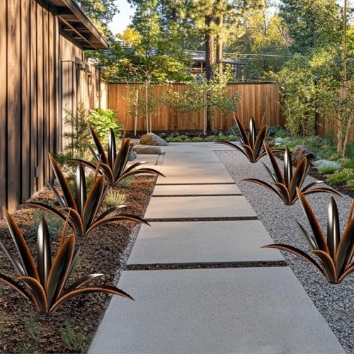 TOMBABY Agave Garden Statue 12 Leaves Black Outdoor Decor