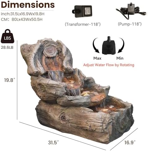 315 Inch Garden Water Fountain with LED Lights
