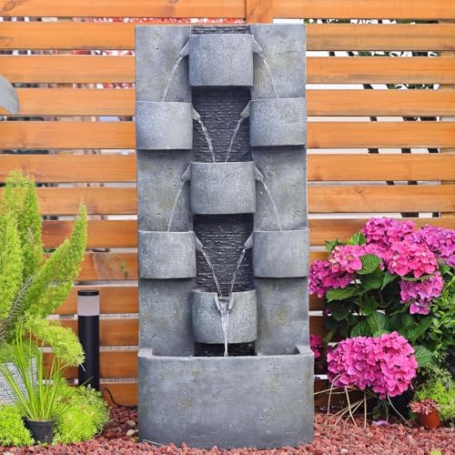 448 Inch Modern Outdoor Water Fountain with LED Lights and Pump