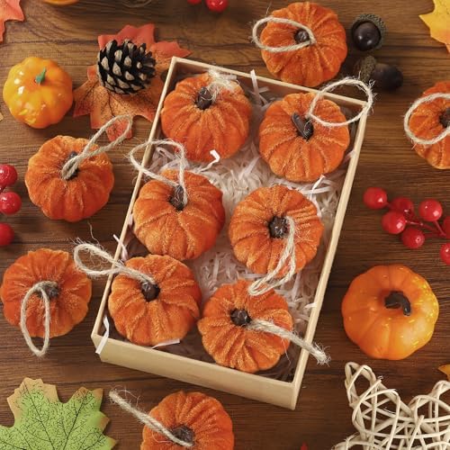 16PCS Fall Pumpkin Hanging Ornaments Velvet