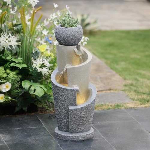 LuxenHome 27 Inch Resin Water Fountain with LED Lights