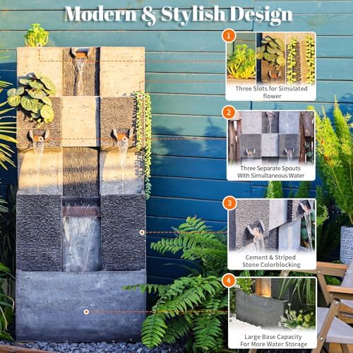 453 Inch 3 Tier Modern Waterfall Fountain with Lights