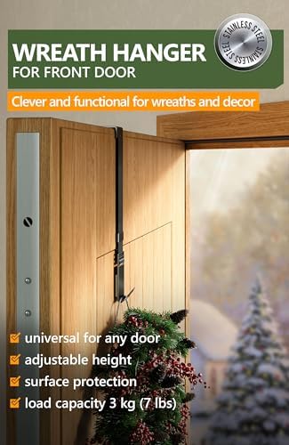 Menz Wreath Hanger for Front Door - Adjustable Metal Hook Black