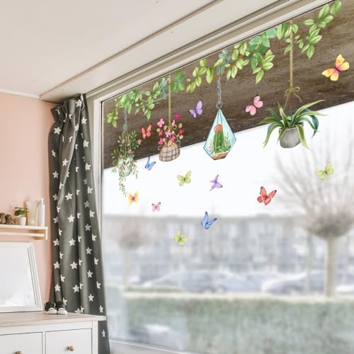 Runtoo Potted Plants Window Clings Wall Decor