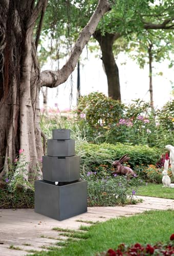 AB Home Tall Gray Concrete Water Fountain with 4 Tier Design