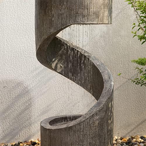 Glitzhome Tiered Outdoor Water Fountain with LED Light and Stone Planter