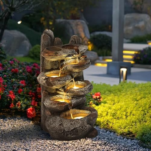 6-Tiered Cascading Rock Water Fountain with LED Lights