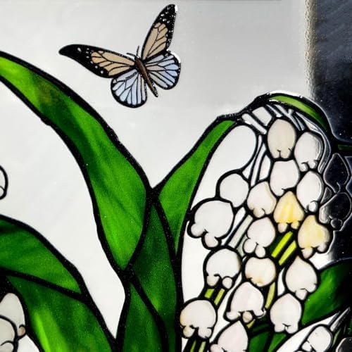 Lily of the Valley and Butterflies Stained Glass Suncatcher