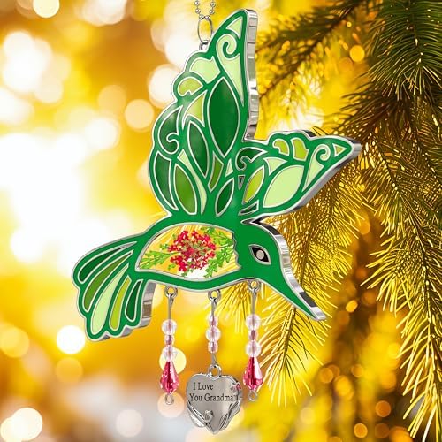 KYBOSAM Hummingbird Suncatcher I Love You Grandma Glass Wind Chime Ornament