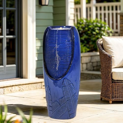 Buosha 33 Inch Tall Ceramic Fountain with LED Lights