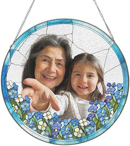 Personalized Photo Grandma and Grandchildren Suncatcher - Custom Glass Window Hanging