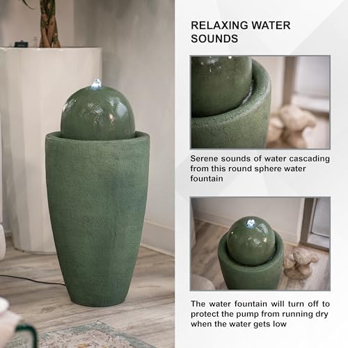 XBrand 2598 H Round Stone Water Fountain with LED Lights