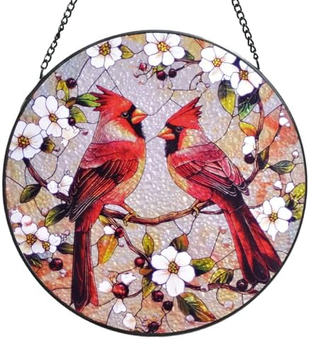 Voyakolo Cardinal Stained Glass Suncatcher 8 Round