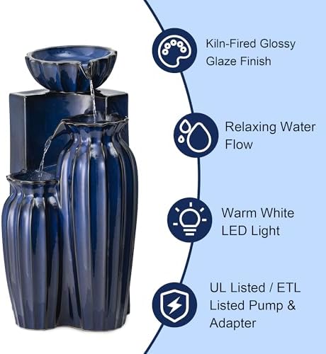 Glitzhome 2675 Inceramic Outdoor Water Fountain with LED Lights and Pump