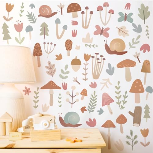 Woodland Mushroom Wall Stickers Boho Decor for Kids Room