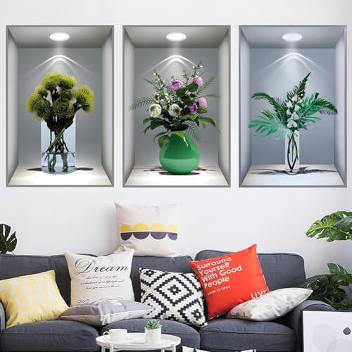 3D Green Potted Plants Wall Stickers 3 Pcs Home Decor