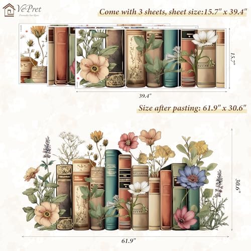 Large Flowers Books Wall Decals Peel and Stick