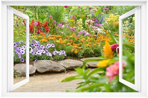 Fake Window Decal 24x16 Vinyl Wall Art Garden Scene Mural Sticker