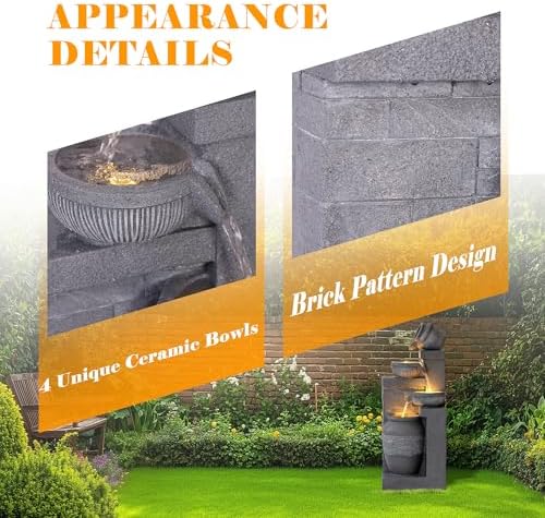 32 Modern Freestanding Garden Fountain with 4 Bowls and LEDs