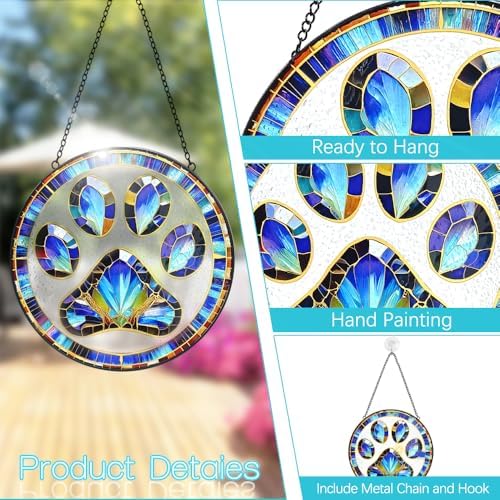 Tufeu Paw Print Stained Glass Suncatcher - 8 Inch Window Hanging for Dogs