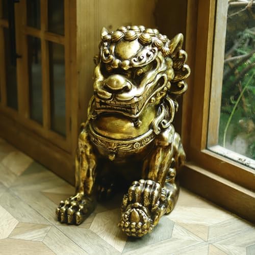 ZOEJADE 21 Inch Large Resin Guardian Lion Outdoor Decor