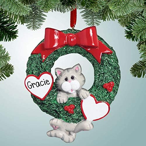 Grey Tabby Cat Hanging Ornament - Personalized Christmas Decor