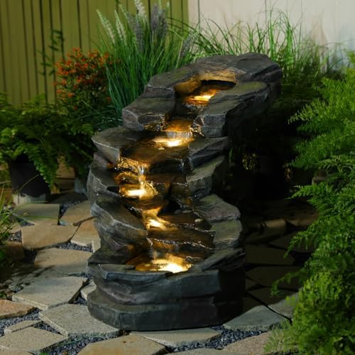 49 Inch 5-Tier Garden Water Fountain with LED Lights
