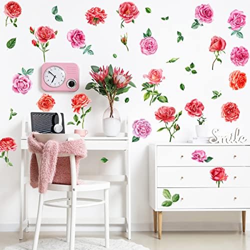 MEFOSS Romantic Rose Wall Decals Peel Stick Floral Decor